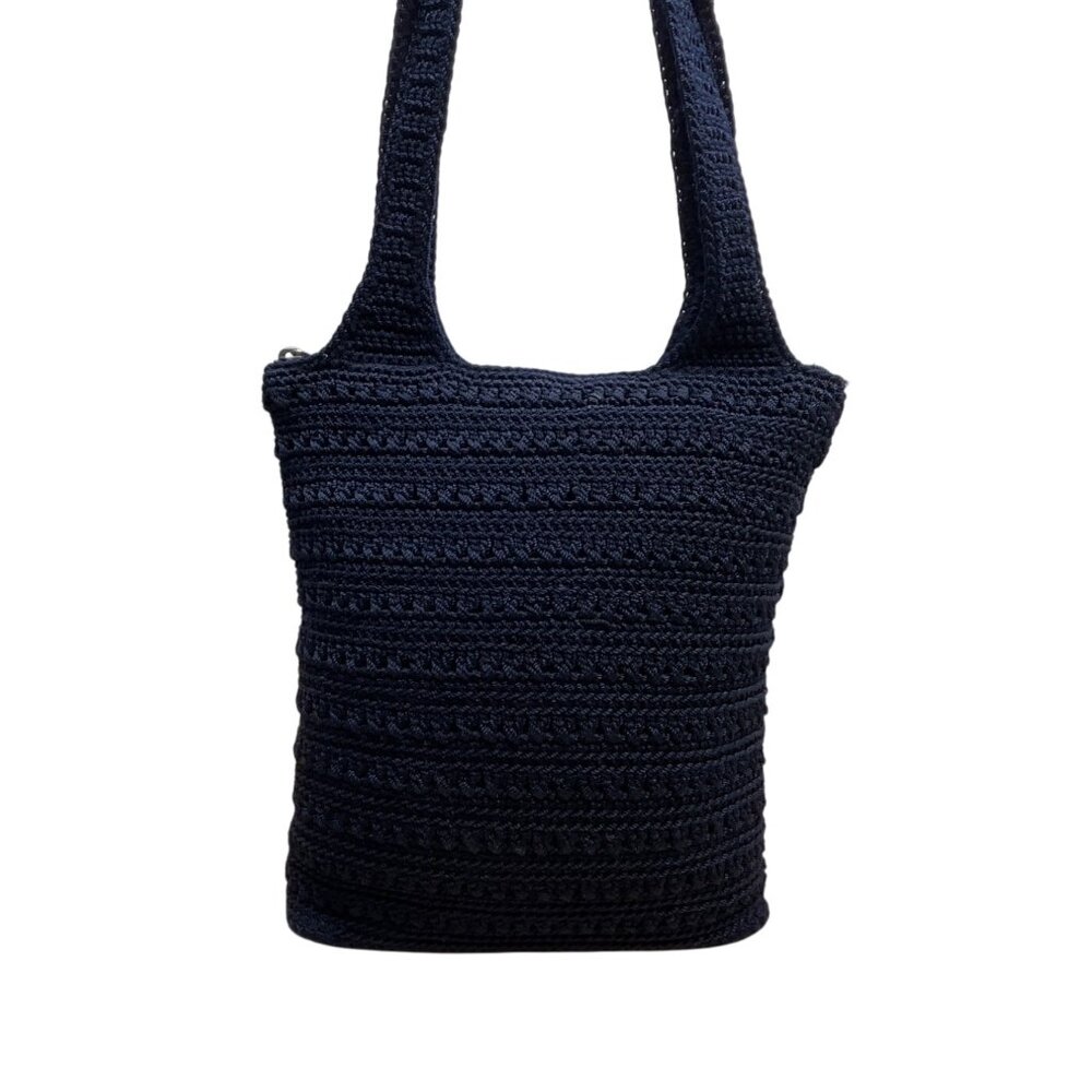 The Sak Women’s Navy Blue Crochet Zipper Closure Double Strap Shoulder Bag Sz M